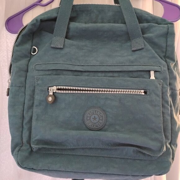 Kipling Alvy Convertible Tote Backpack Green Teal Nylon 13.5"x13.5"x6" Bag Lock - Picture 1 of 9